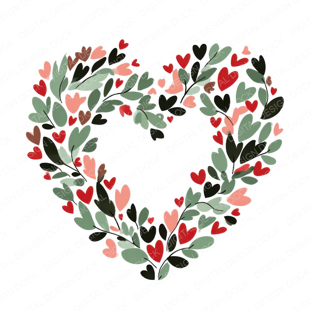 Minimal Heart Wreath fussy cut sheet in A4 format showing all 12 designs on one printable page