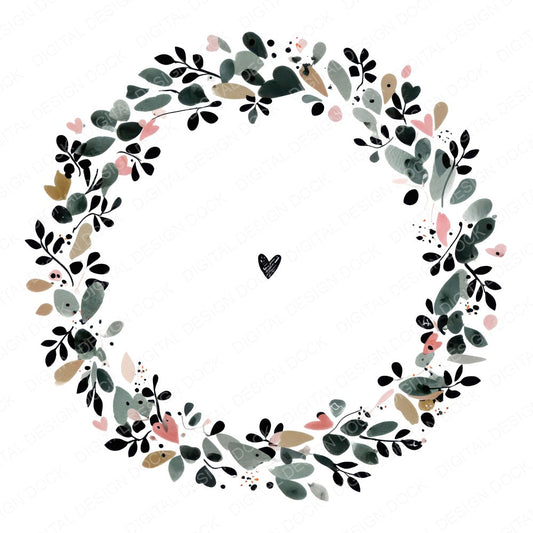 Minimal Heart Wreath Circle Clipart Set (DDD008301)