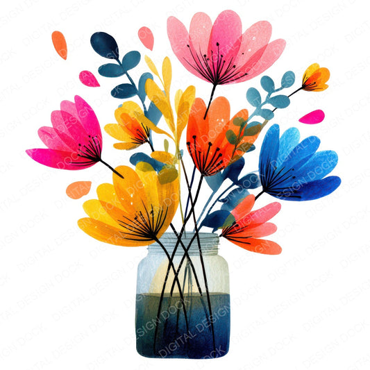 Minimal Jar Flower Bouquet Clipart Set (DDD008691)