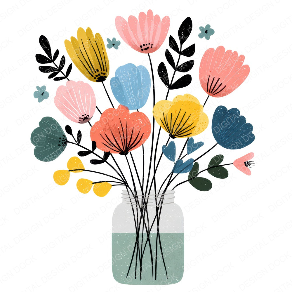 Minimal Jar Flower Bouquet fussy cut sheet in US Letter format showing all 12 designs on one printable page