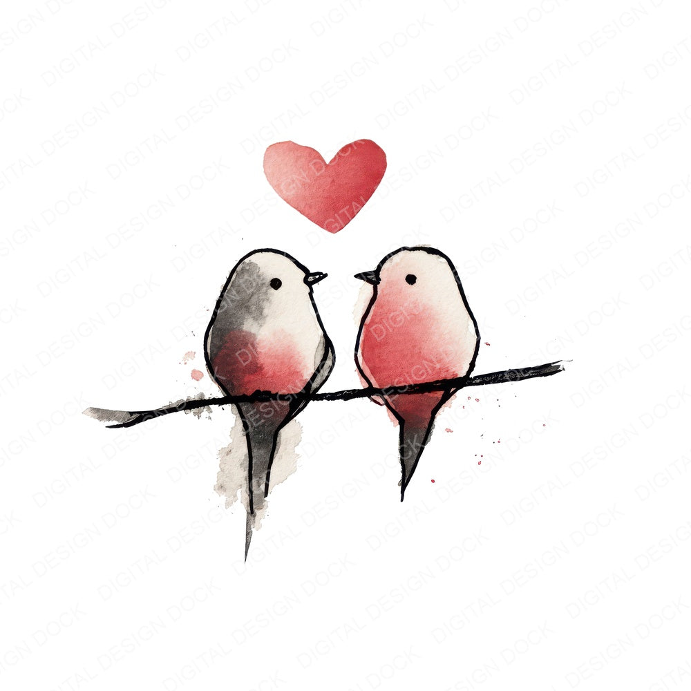 Minimal Line Birds Love fussy cut sheet in A4 format showing all 12 designs on one printable page
