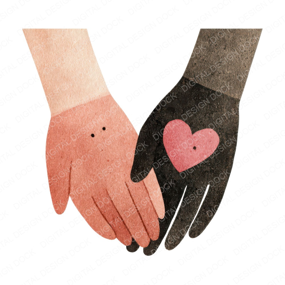 Minimal Linked Hands Love fussy cut sheet in A4 format showing all 12 designs on one printable page