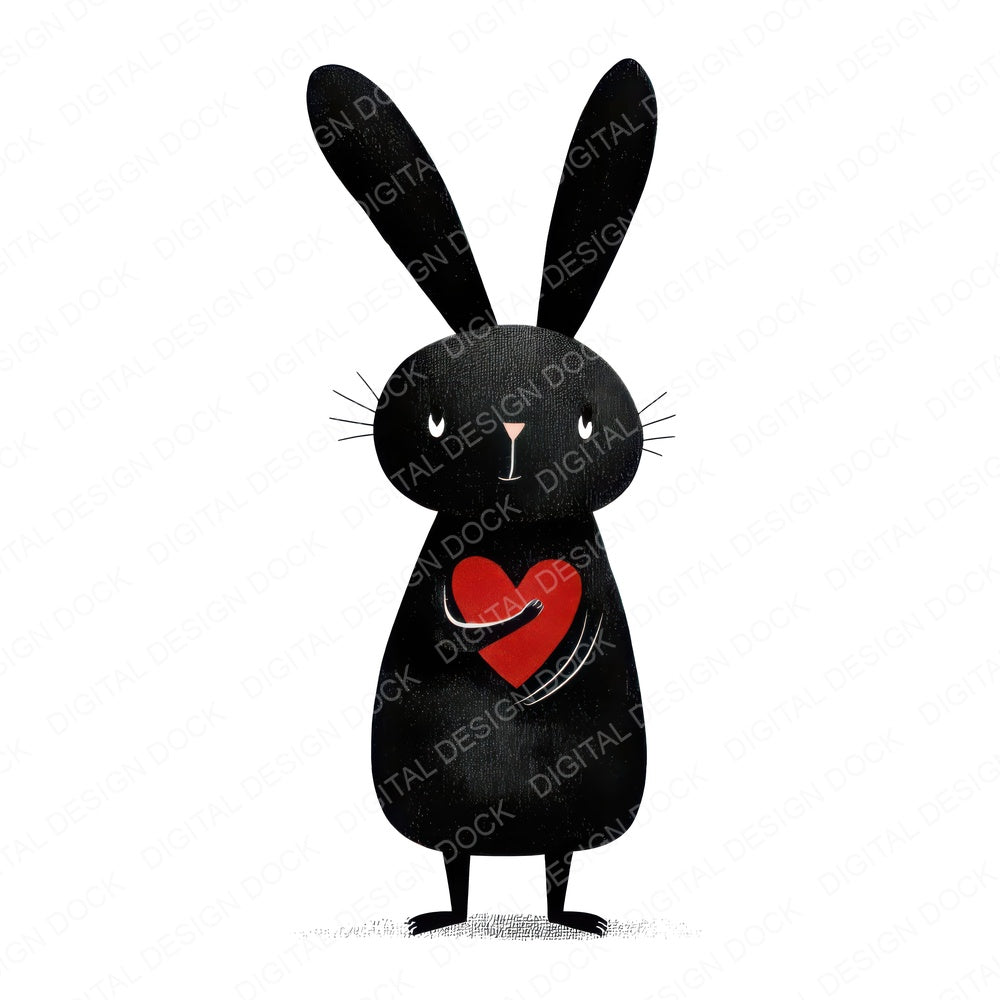 Minimal Monochrome Bunny Love fussy cut sheet in A4 format showing all 12 designs on one printable page