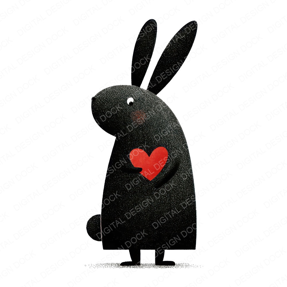Minimal Monochrome Bunny Love fussy cut sheet in US Letter format showing all 12 designs on one printable page