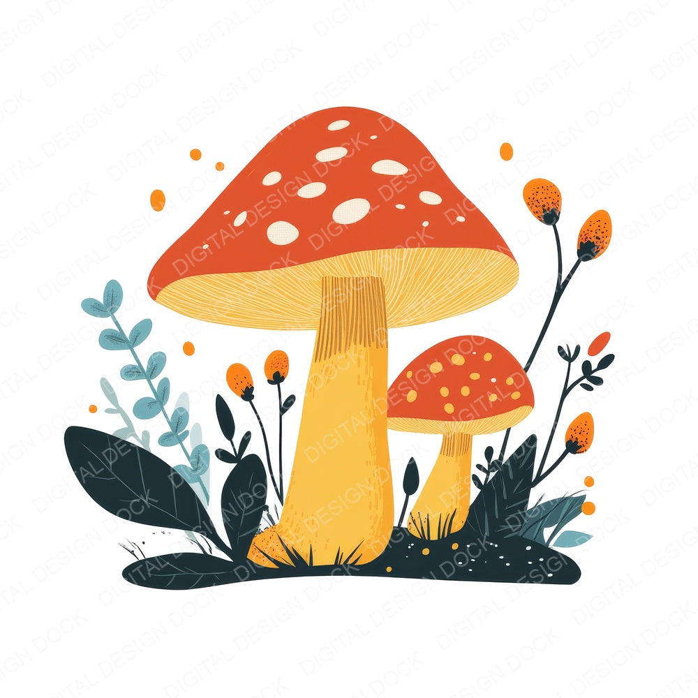 Minimal Mushroom fussy cut sheet in US Letter format showing all 12 designs on one printable page