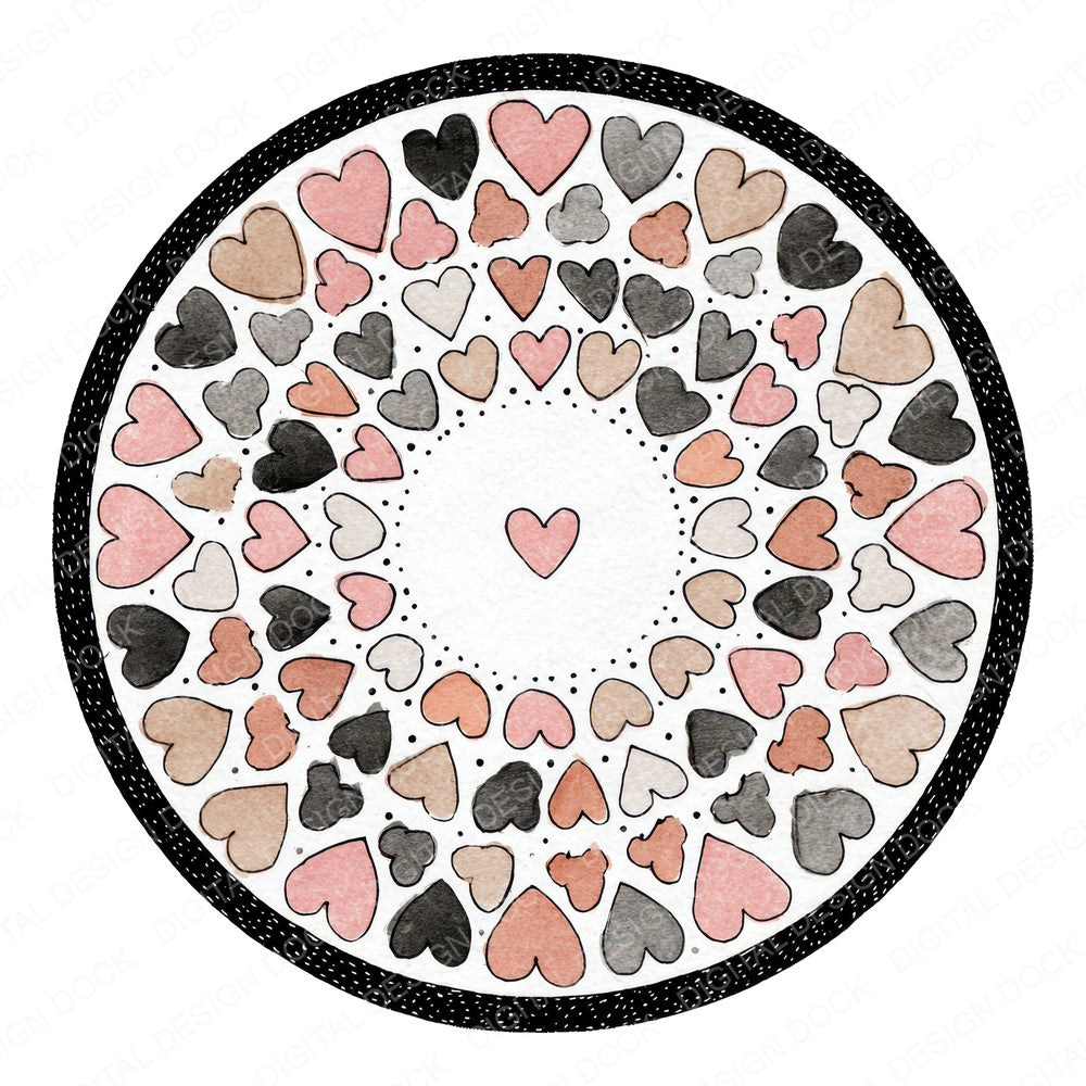 Minimal Pattern Heart Circle Clipart Set (DDD008448)