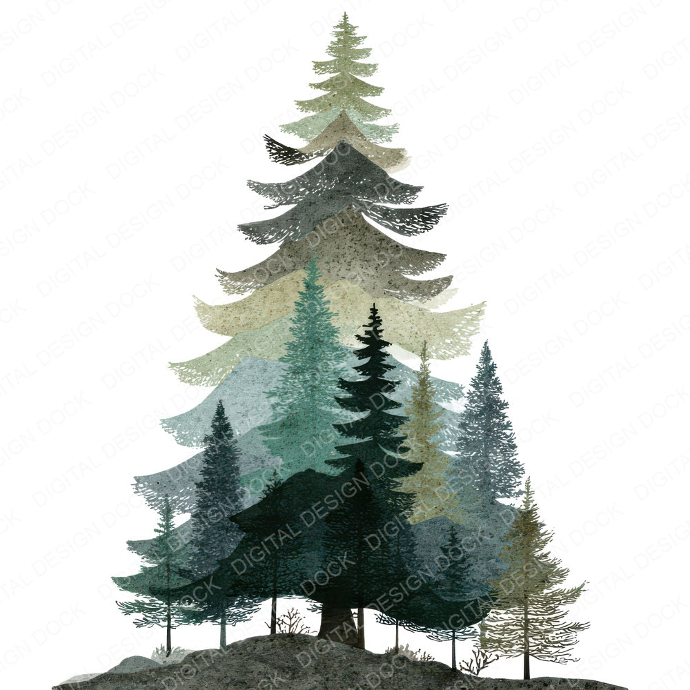 Minimal Pine Tree Clipart Set (DDD008285)