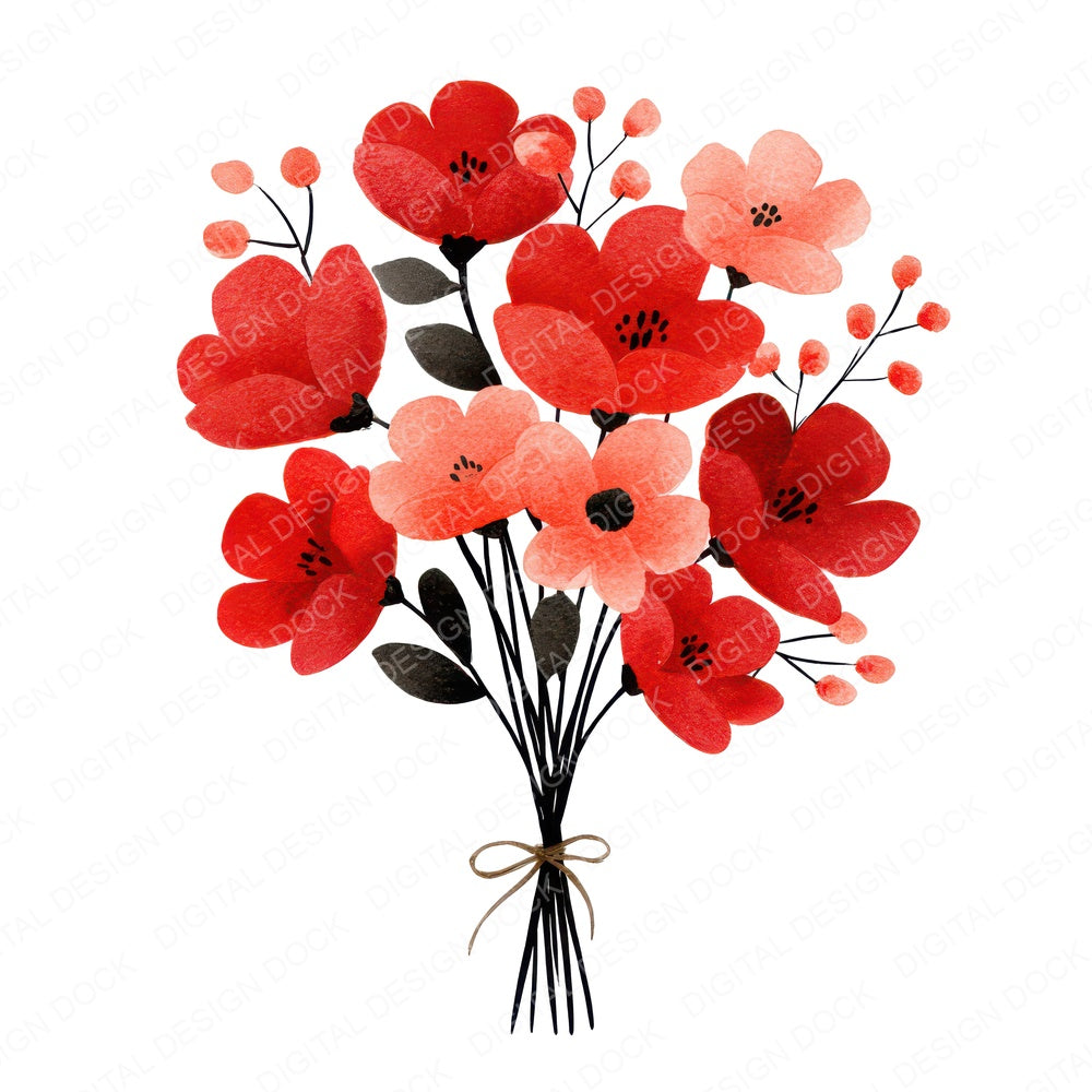 Minimal Red Flower Bouquet Clipart Set (DDD008692)