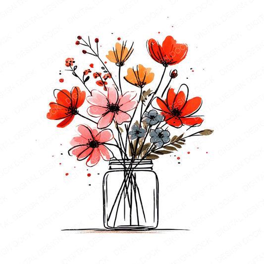 Minimal Rouge Wildflowers in Jar Clipart Set (DDD008693)