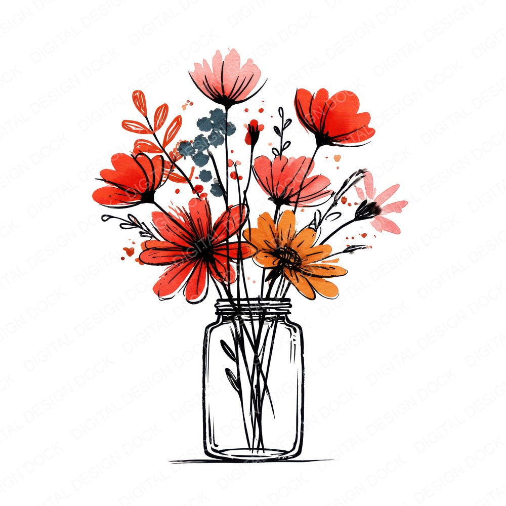 Minimal Rouge Wildflowers in Jar Clipart Set (DDD008693)