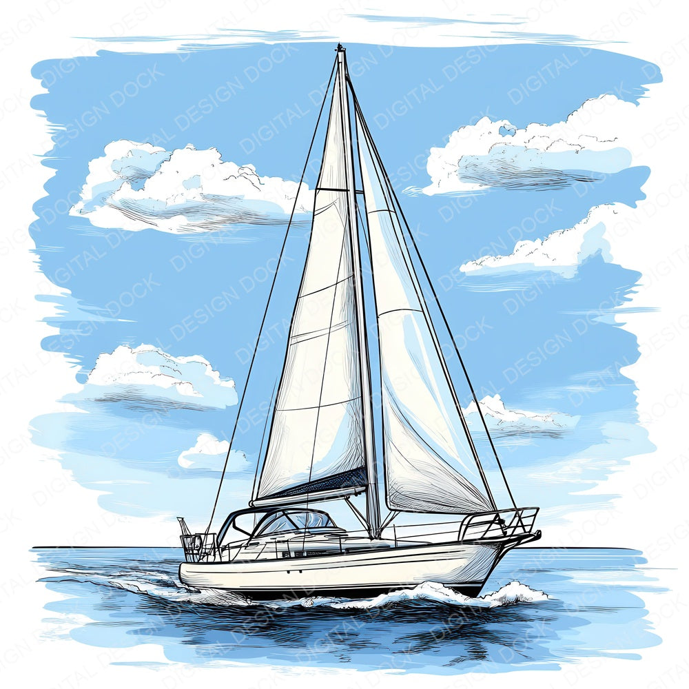 Minimal Sailboat Illustration fussy cut sheet in A4 format showing all 12 designs on one printable page