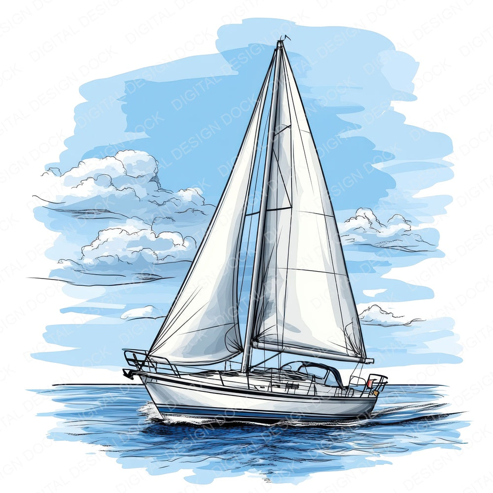 Minimal Sailboat Illustration fussy cut sheet in US Letter format showing all 12 designs on one printable page