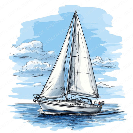 Minimal Sailboat Illustration fussy cut sheet in US Letter format showing all 12 designs on one printable page