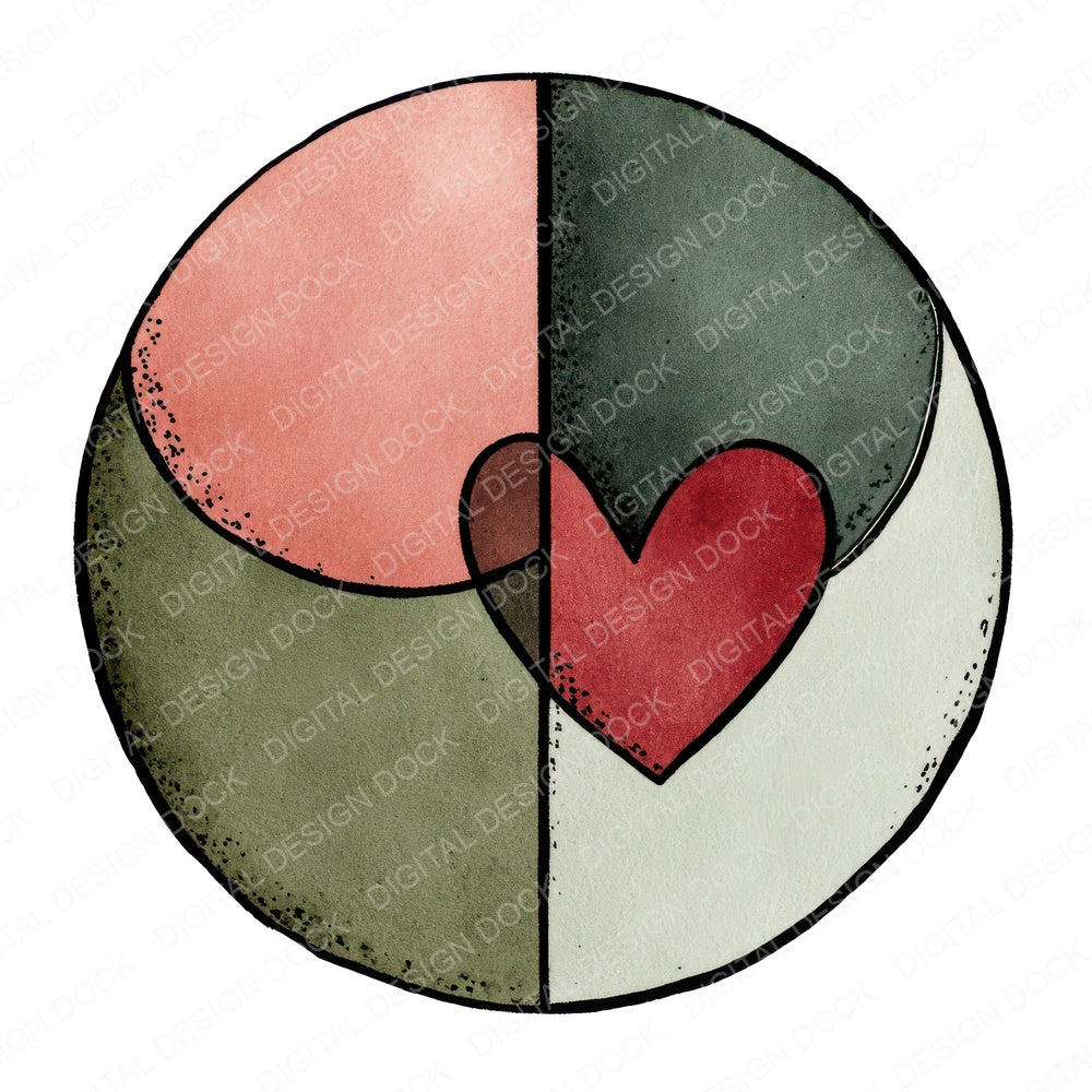 Minimal Split Love Circle fussy cut sheet in A4 format showing all 12 designs on one printable page