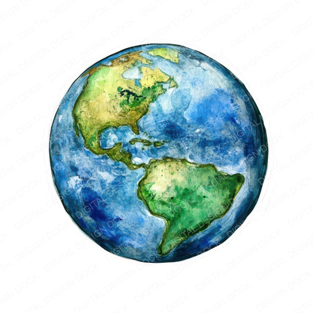 Minimal Watercolor Earth Clipart Set (DDD006069)