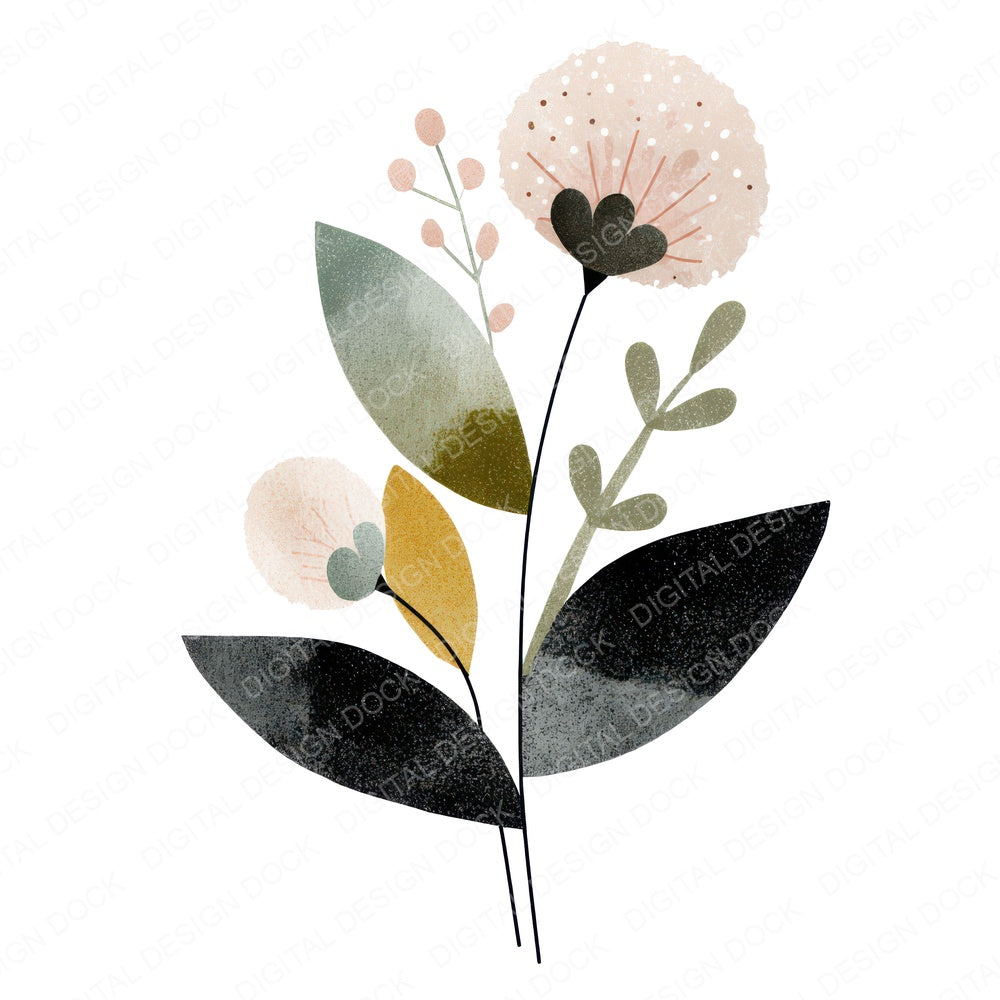 Minimal Wildflower Stem fussy cut sheet in US Letter format showing all 12 designs on one printable page