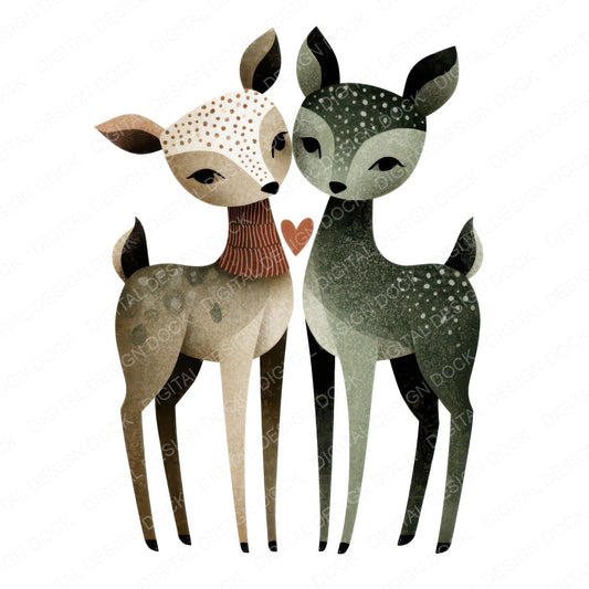 Minimal Winter Deer Love Clipart Set (DDD008307)