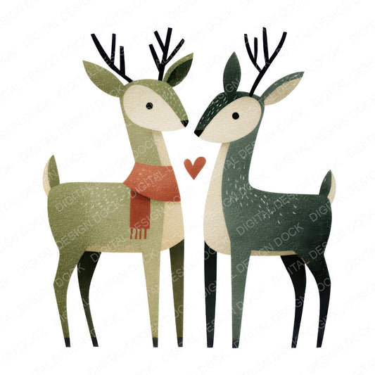 Minimal Winter Deer Love Clipart Set (DDD008307)