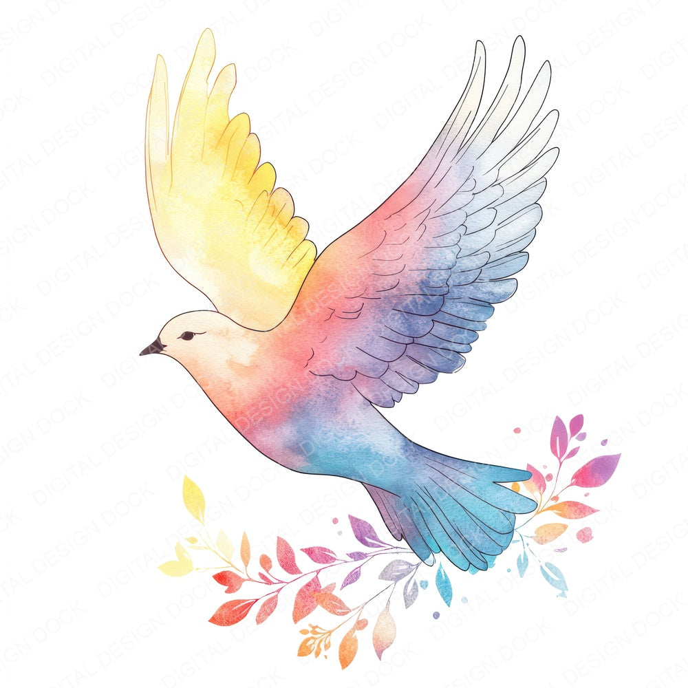 Minimalist Dove with Florals fussy cut sheet in A4 format showing all 12 designs on one printable page