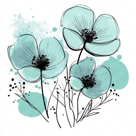 Mint Abstract Flowers fussy cut sheet in A4 format showing all 12 designs on one printable page