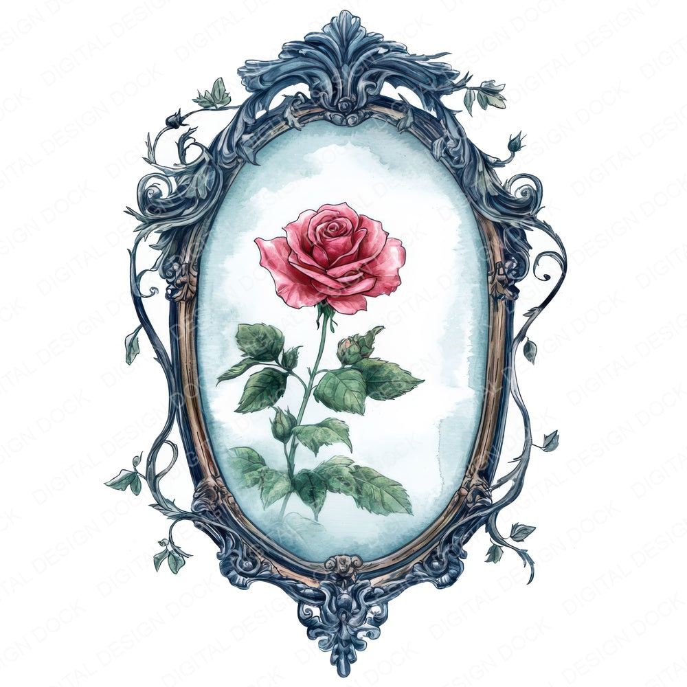Mirror with Rose Reflection fussy cut sheet in A4 format showing all 12 designs on one printable page