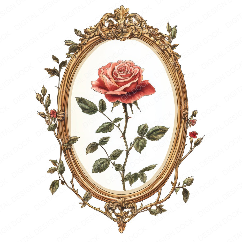 Mirror with Rose Reflection fussy cut sheet in US Letter format showing all 12 designs on one printable page