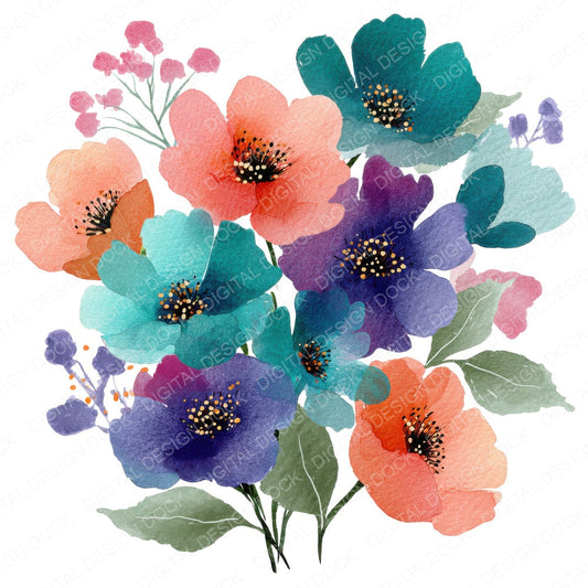 Modern Abstract Wildflower Bouquet fussy cut sheet in A4 format showing all 12 designs on one printable page