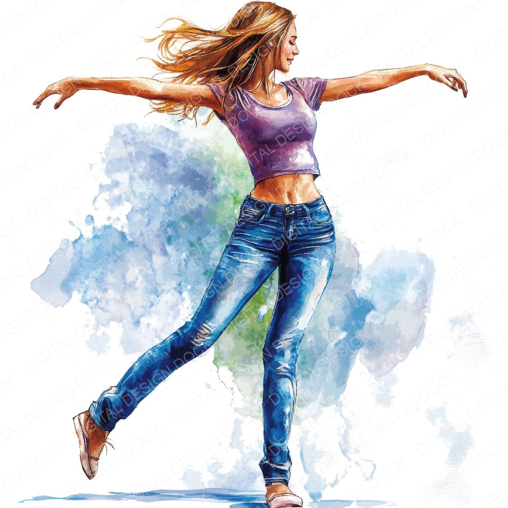 Modern Dancing Woman A fussy cut sheet in A4 format showing all 12 designs on one printable page