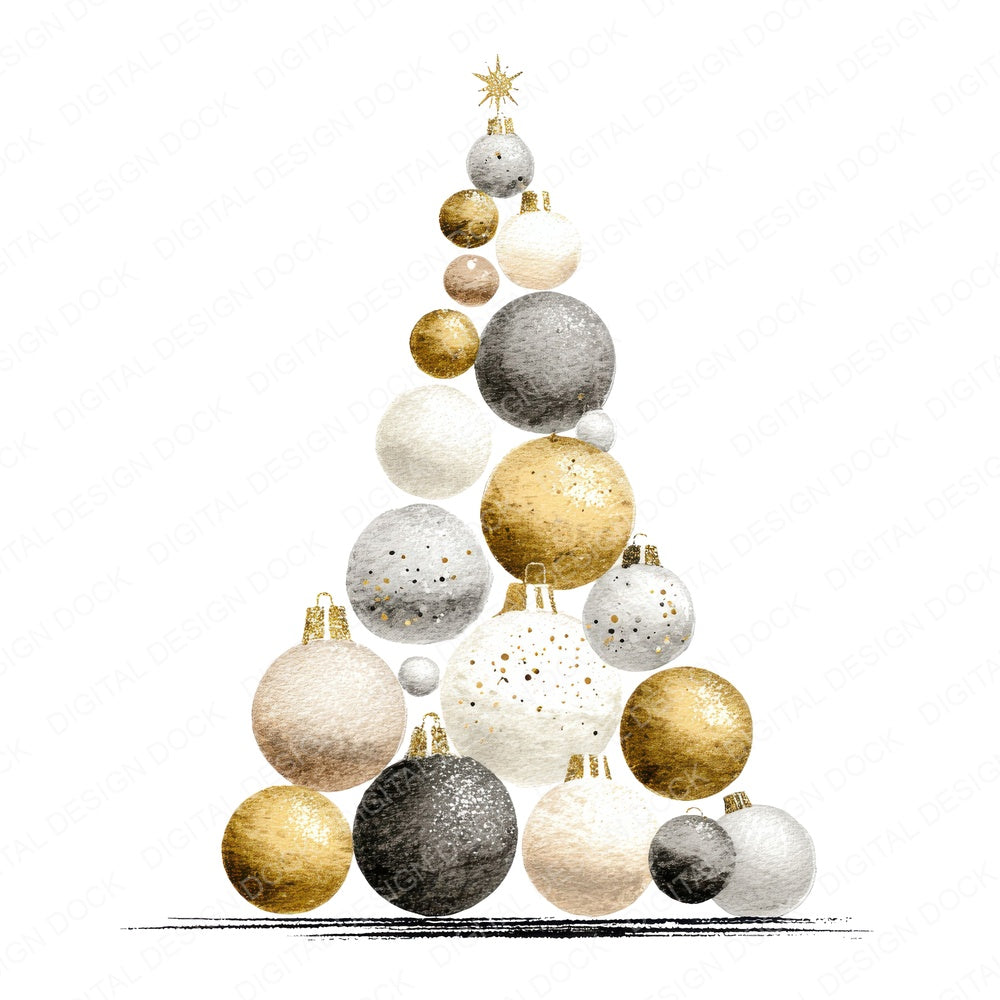 Modern Metallic Christmas Tree fussy cut sheet in A4 format showing all 12 designs on one printable page