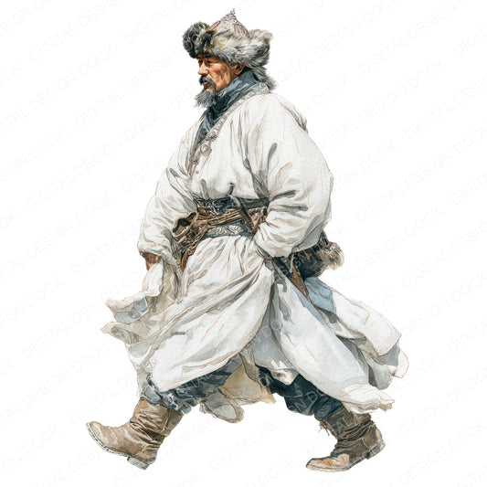 Mongolian Horseman Illustration Clipart Set (DDD012256)