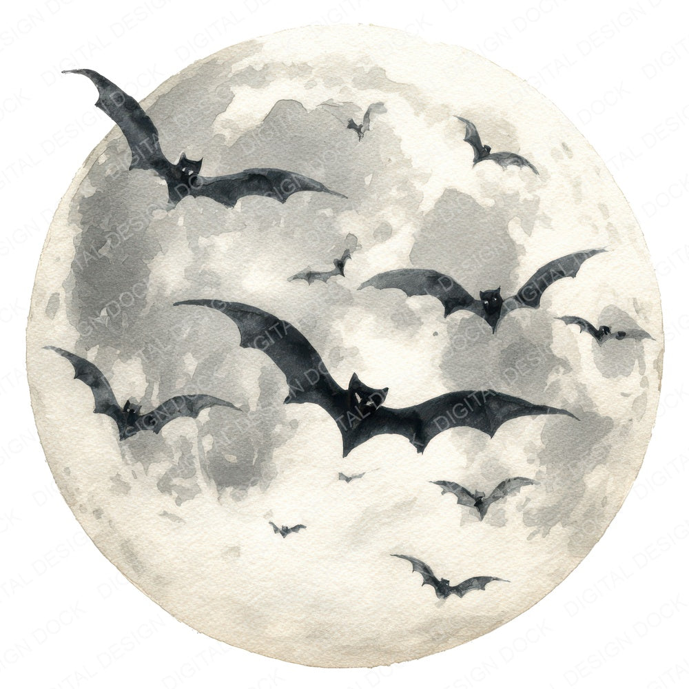 Moon Bat Silhouette fussy cut sheet in US Letter format showing all 12 designs on one printable page
