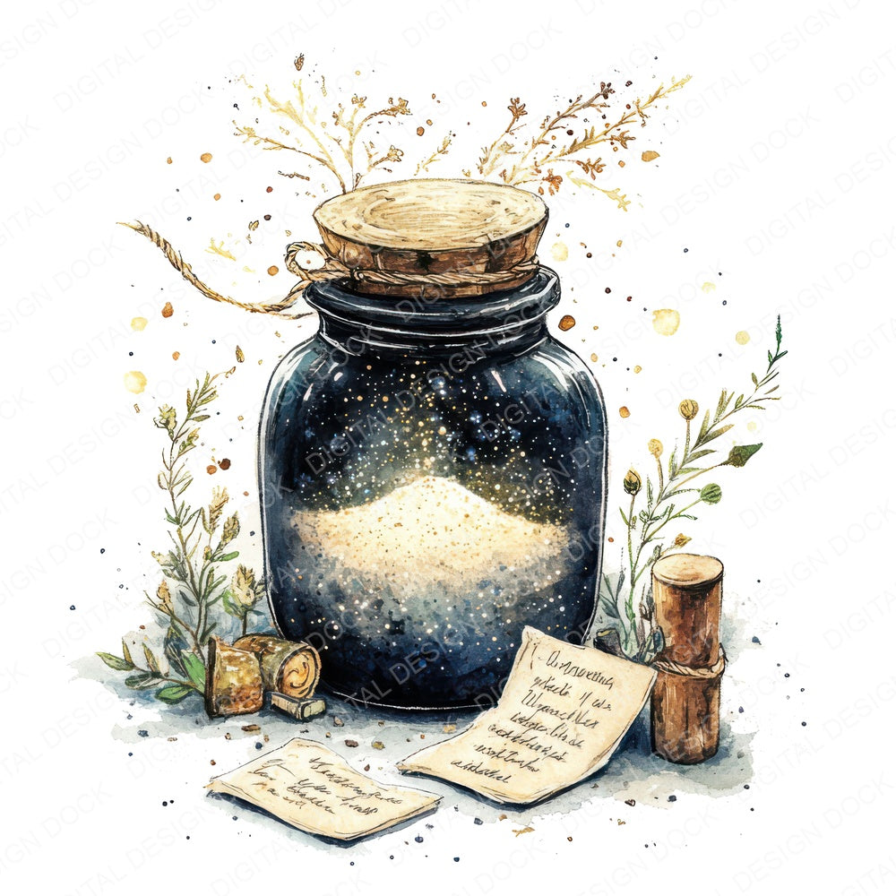 Moon Dust Spell Jar fussy cut sheet in A4 format showing all 12 designs on one printable page