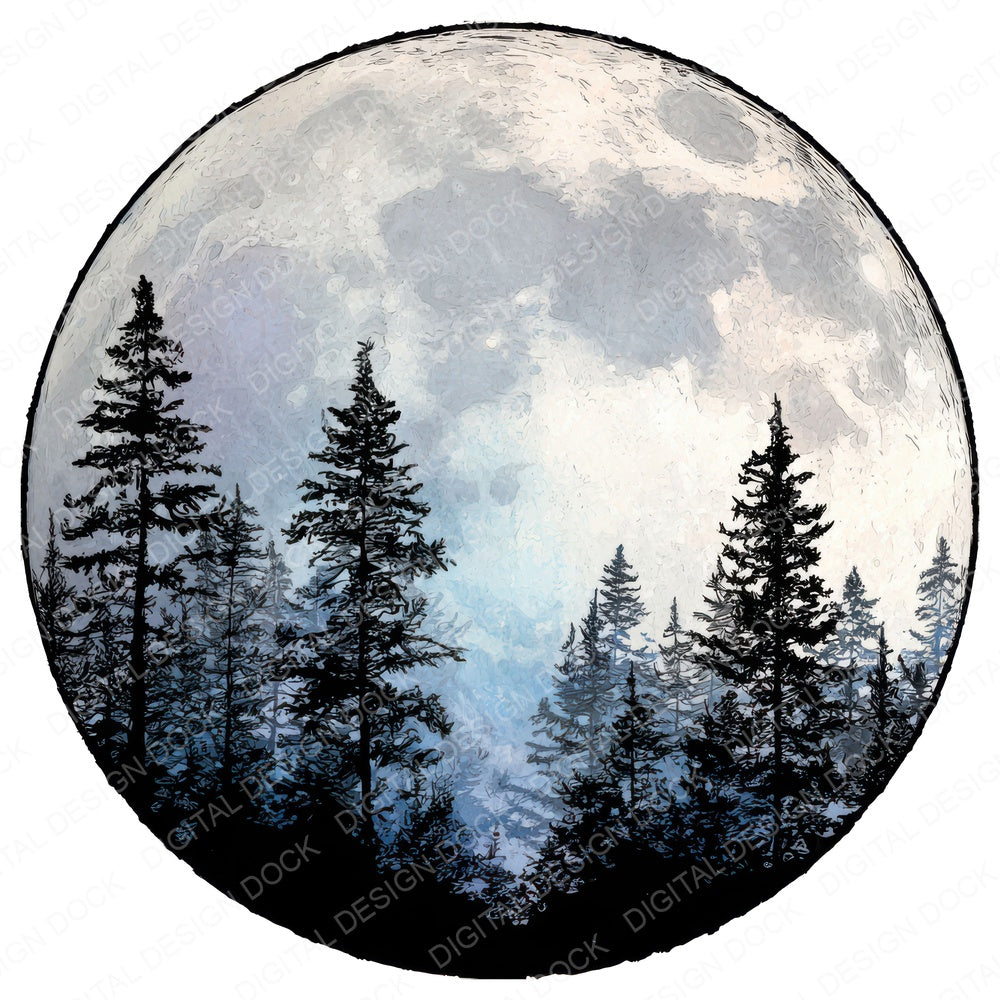 Moon Forest Silhouette fussy cut sheet in A4 format showing all 12 designs on one printable page