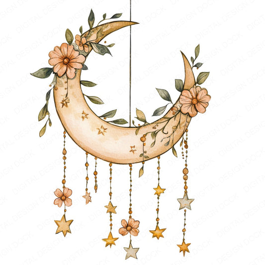 Moon Mobile with Florals fussy cut sheet in A4 format showing all 12 designs on one printable page