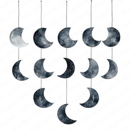 Moon Phases Garland fussy cut sheet in A4 format showing all 12 designs on one printable page