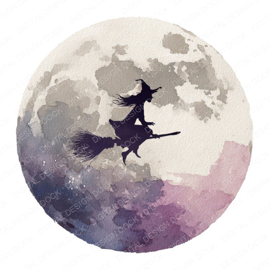 Moon Witch Silhouette fussy cut sheet in A4 format showing all 12 designs on one printable page