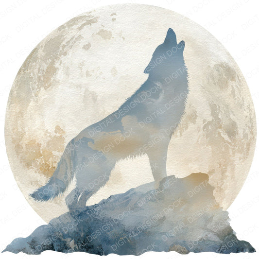 Moon Wolf Silhouette fussy cut sheet in A4 format showing all 12 designs on one printable page