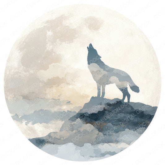 Moon Wolf Silhouette fussy cut sheet in US Letter format showing all 12 designs on one printable page