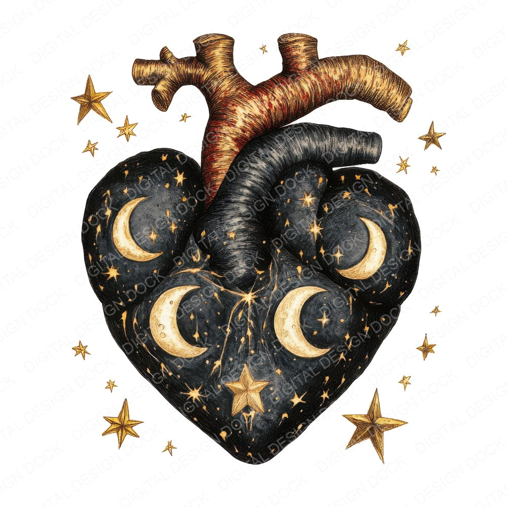 Moon and Stars Heart fussy cut sheet in A4 format showing all 12 designs on one printable page