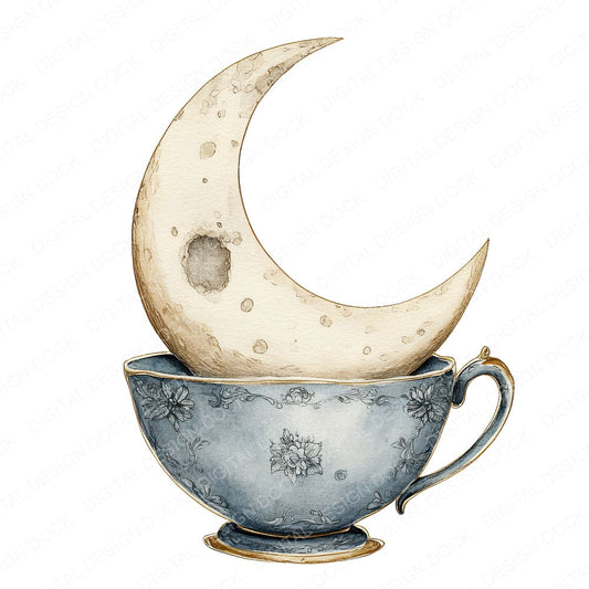 Moon in Teacup fussy cut sheet in A4 format showing all 12 designs on one printable page