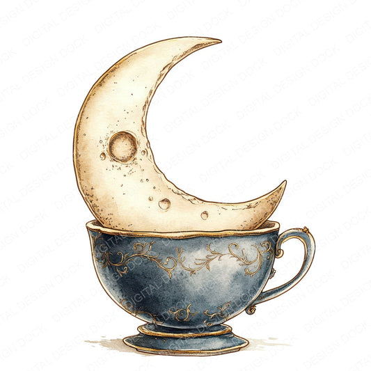 Moon in Teacup fussy cut sheet in US Letter format showing all 12 designs on one printable page
