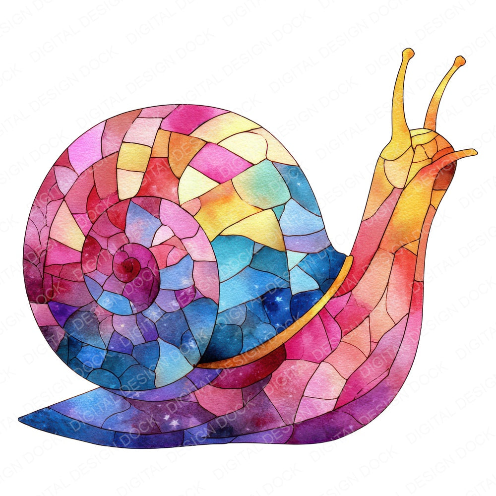 Mosaic Colourful Snail fussy cut sheet in US Letter format showing all 12 designs on one printable page