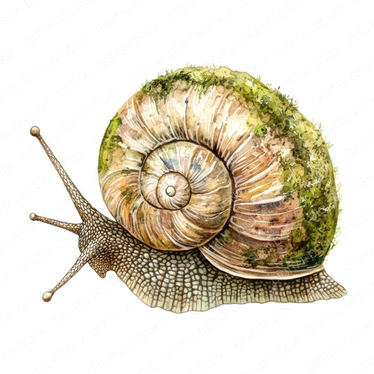 Moss Covered Snail fussy cut sheet in A4 format showing all 12 designs on one printable page