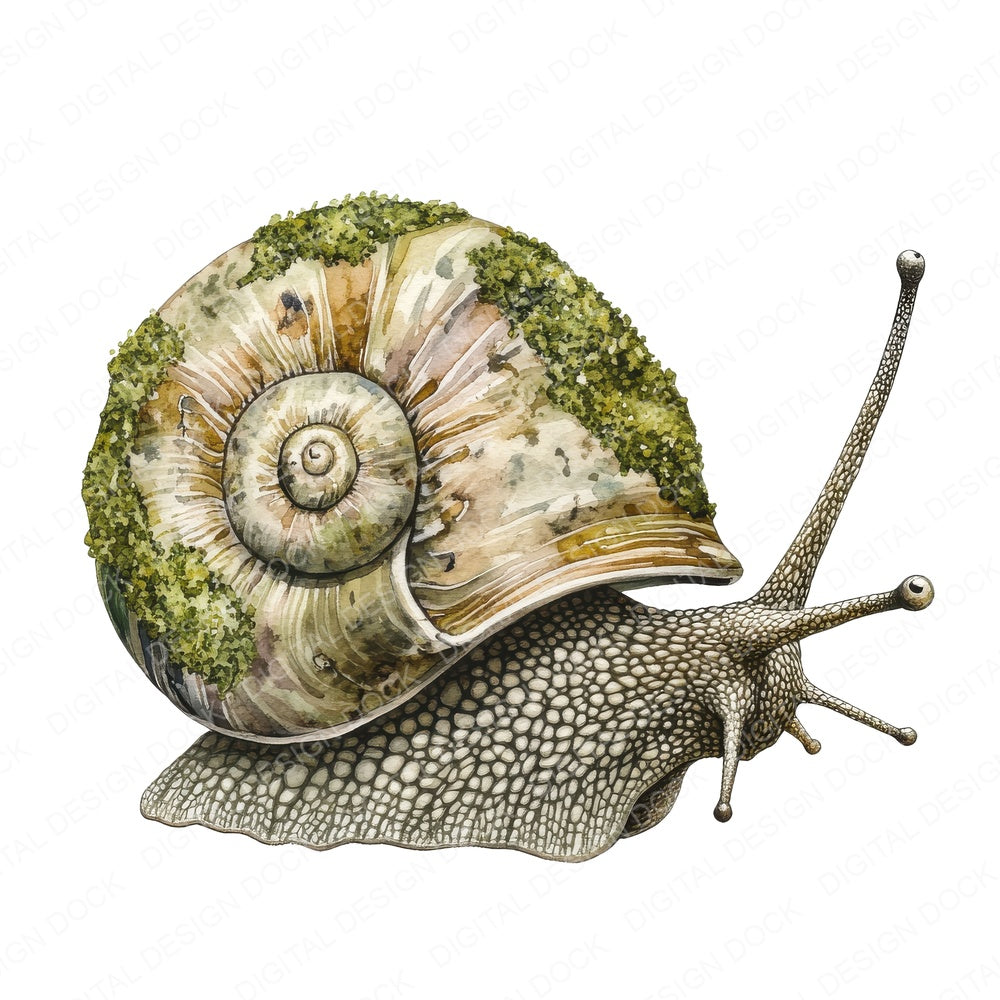 Moss Covered Snail fussy cut sheet in US Letter format showing all 12 designs on one printable page