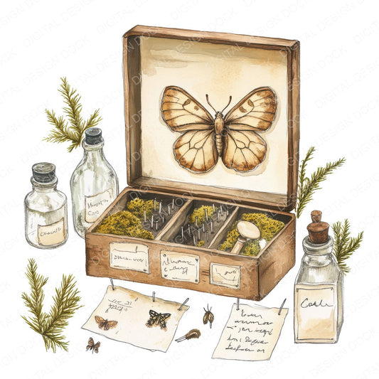 Moth Specimen Box fussy cut sheet in A4 format showing all 12 designs on one printable page