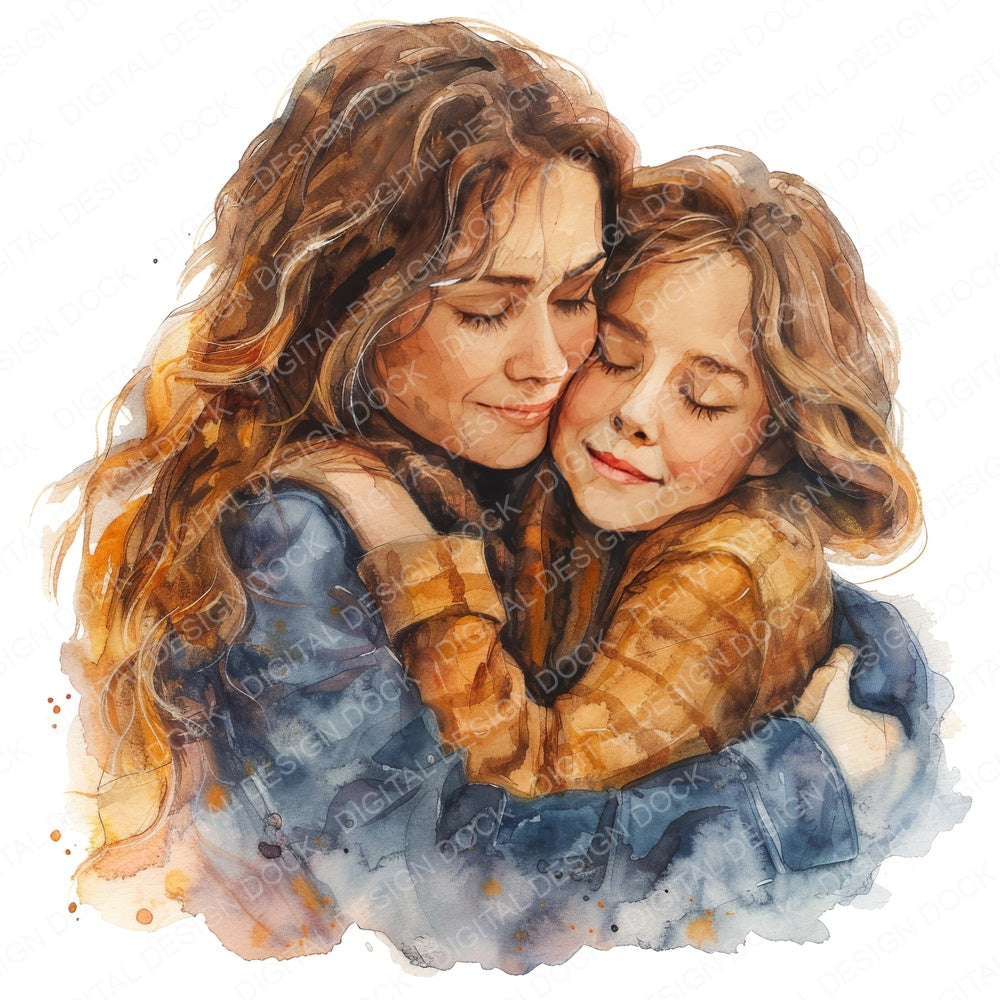 Mother and Daughter Hug fussy cut sheet in A4 format showing all 12 designs on one printable page