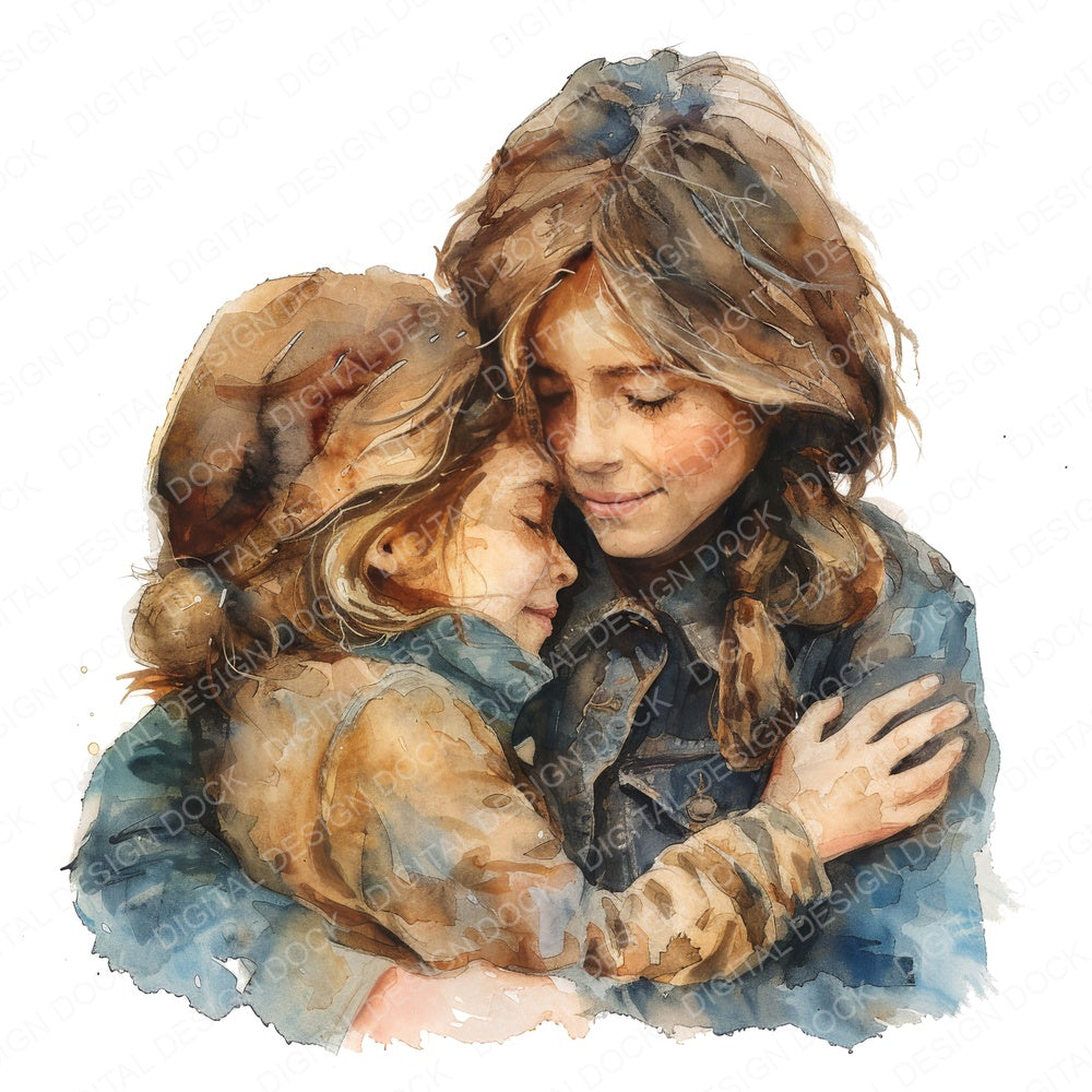 Mother and Daughter Hug fussy cut sheet in US Letter format showing all 12 designs on one printable page