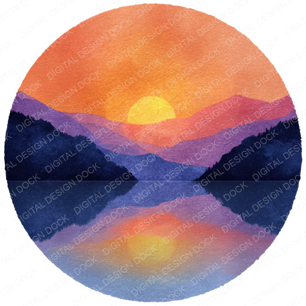 Mountain Lake Sunset Scene fussy cut sheet in A4 format showing all 12 designs on one printable page