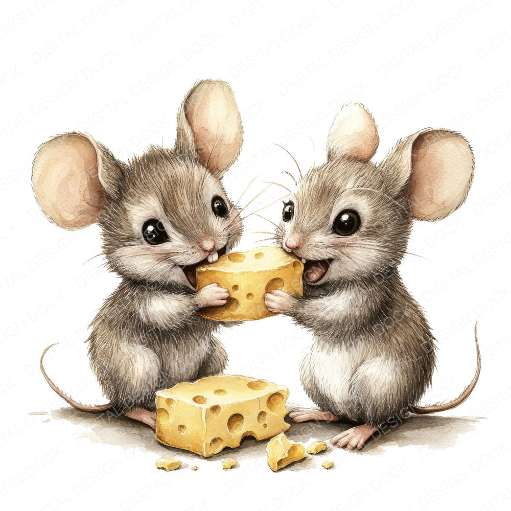 Mouse Family Cheese fussy cut sheet in A4 format showing all 12 designs on one printable page