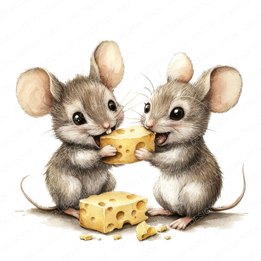 Mouse Family Cheese fussy cut sheet in A4 format showing all 12 designs on one printable page